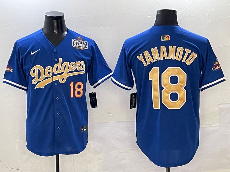 Men Los Angeles Dodgers #18 Yamamoto Blue Gold Game Nike 2025 MLB Jersey style 3